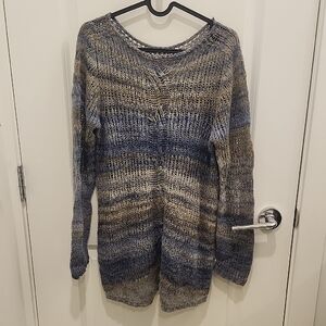 Cozy Brown Grey And Blue Knit Sweater Womens Size Medium